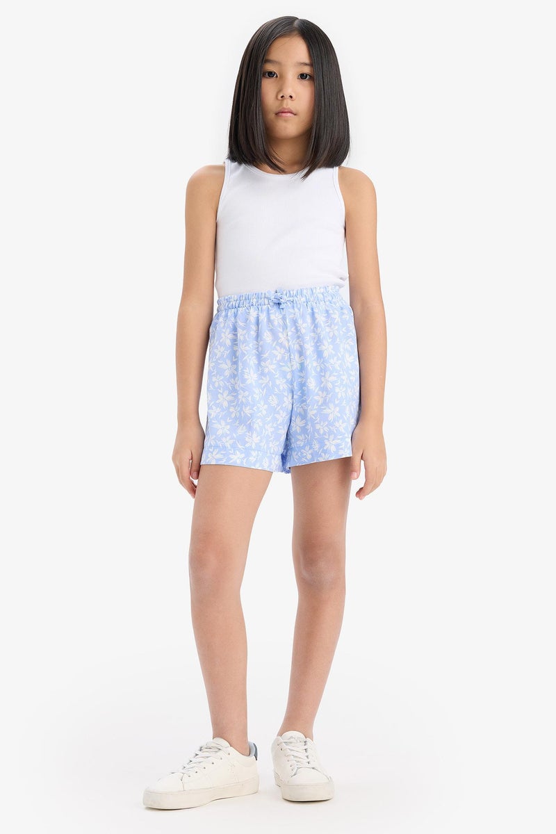 DeFacto Blue Girl Girl Floral Patterned Viscose Shorts Casual - Image 1
